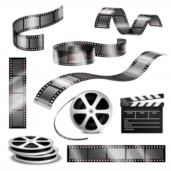Realistic clapper photographic strips and film Free Vector Realistic clapper photographic strips and film Free Vector