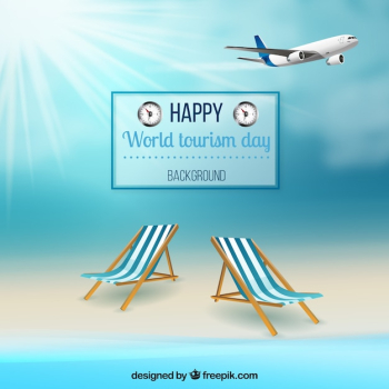 Realistic composition with plane and chairs Realistic composition with plane and chairs