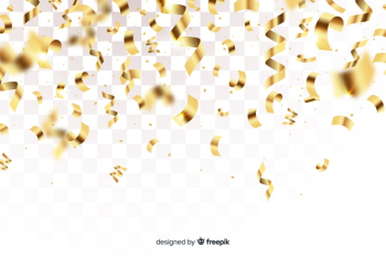 Realistic golden confetti on transparent background Free Vector