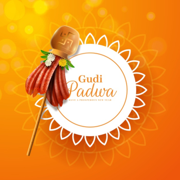 Realistic gudi padwa and abstract white flower design Free Vector Realistic gudi padwa and abstract white flower design Free Vector