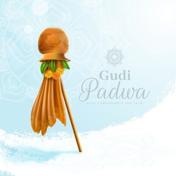 Realistic gudi padwa with flag and clear sky Free Vector Realistic gudi padwa with flag and clear sky Free Vector
