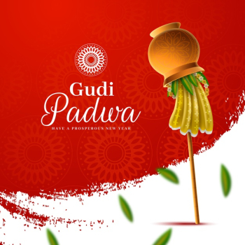 Realistic gudi padwa with flag and fallen leaves Free Vector Realistic gudi padwa with flag and fallen leaves Free Vector