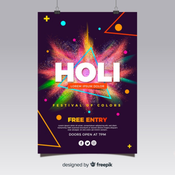 Realistic holi festival flyer template