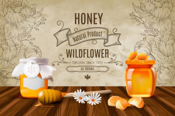 Realistic honey background with wildflowers Free Vector Realistic honey background with wildflowers Free Vector