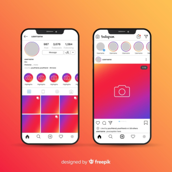 Realistic instagram photo frame on iphone collection Free Vector