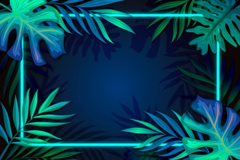 Realistic leaves with neon frame with copy space Free Vector