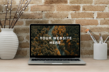 Realistic MacBook Workspace Mockup your website here Realistic MacBook Workspace Mockup your website here