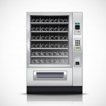 Realistic modern vending machine with steel body and electronic control panel