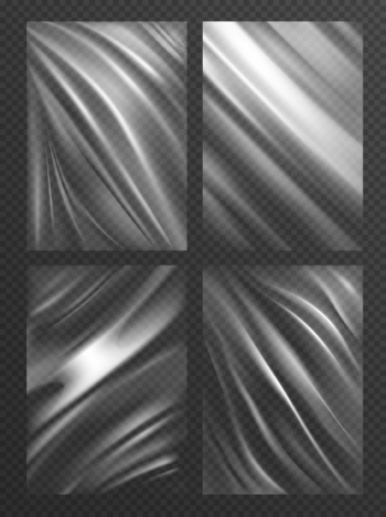 Realistic set of blank wrapping texture polyethylene packages for snack or other food isolated on transparent Free Vector