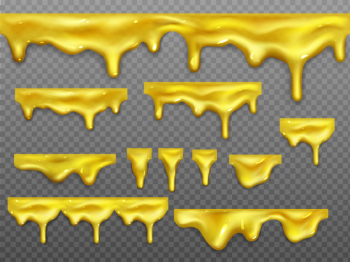 Realistic set of dripping gold liquid honey Free Vector Realistic set of dripping gold liquid honey Free Vector