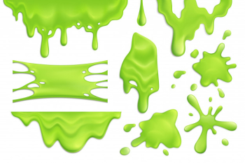 Realistic set of green slime blots and drops isolated illustration Free Vector