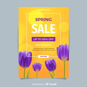 Realistic spring sale flyer template