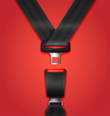 Realistic unblocked passenger seat belt with fastener and black strap illustration Free Vector