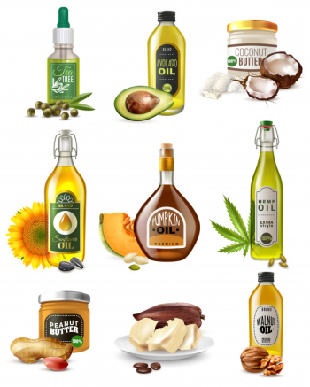 Realistic vegetable oils set Free Vector Realistic vegetable oils set Free Vector