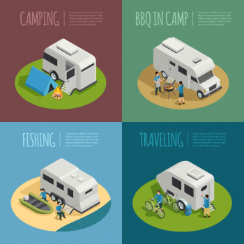 Recreational vehicles concept icons set with camping symbols Free Vector