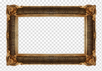 , rectangular brown floral wooden frame transparent background PNG clipart