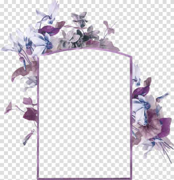 Rectangular frame with flowers illustration, Bee Paper frame Flower Business card, Purple fresh flowers border texture transparent background PNG clipart