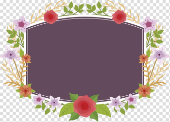 Rectangular purple and multicolored floral frame illustration, Adobe Illustrator Computer file, Romantic flower border transparent background PNG clipart