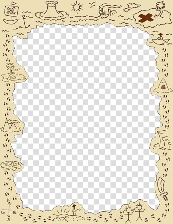 Rectangular survival sketch frame, Piracy Treasure map Buried treasure , Living border island transparent background PNG clipart