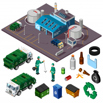 Recycling center isometric illustration Recycling center isometric illustration