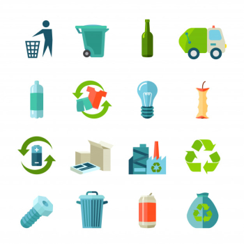 Recycling icons set with waste types and collection flat Recycling icons set with waste types and collection flat