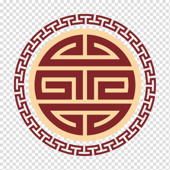 Red and brown Greek-key print , Chinese style retro round border transparent background PNG clipart