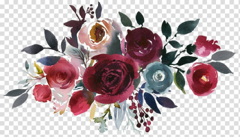 Red and green flowers, Cut flowers Gift Tote bag Shopping, Watercolor roses transparent background PNG clipart