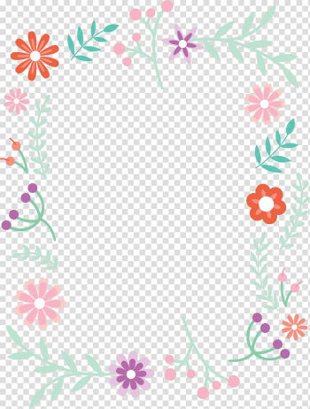 Red and pink floral frame illustration, Small fresh cute borders transparent background PNG clipart