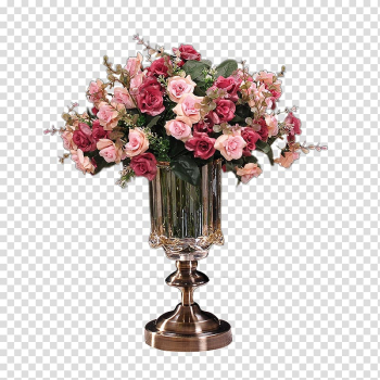 Red and pink rose boquet, Vase Flower Icon, Classical fashion flower vase transparent background PNG clipart