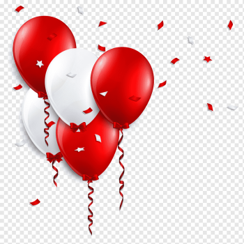 red and white balloon and confetti, Birthday Balloons, love, wish, happy Birthday To You png