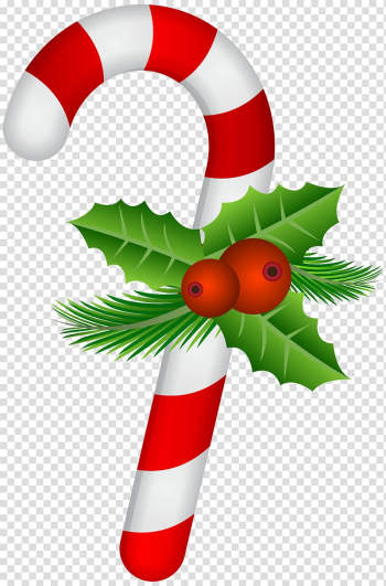 Red and white candy cane illustration, Candy cane Christmas , Candy Cane with Holly transparent background PNG clipart