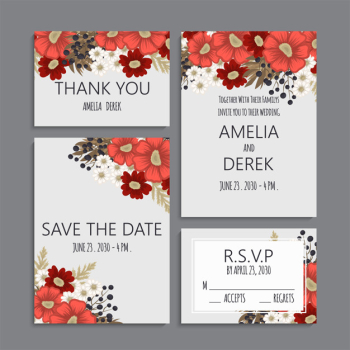 Red and white floral background wedding set Free Vector