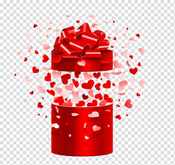 Red and white gift box illustration, Microphone Valentine's Day Gift Heart, open gift box transparent background PNG clipart