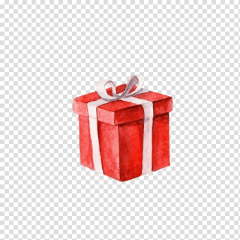 Red and white gift box illustration, Watercolor hand painted birthday gift box transparent background PNG clipart