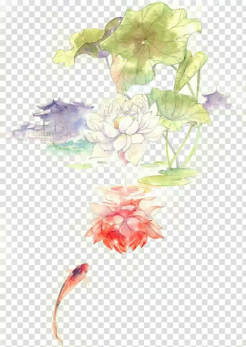 Red and white petaled flowers illustration, Antiquity beautiful watercolor illustration transparent background PNG clipart