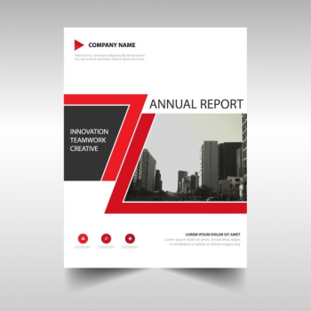 Red brochure with geometric lines