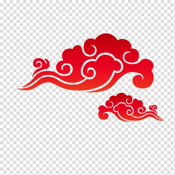 Red clouds illustration, Chinese New Year Lunar New Year Papercutting Mid-Autumn Festival Poster, Red cloud material transparent background PNG clipart