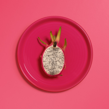 Red Dragon Fruit on Red Plate Red Dragon Fruit on Red Plate