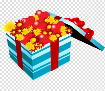 Red flowers hand-painted cartoon gift box transparent background PNG clipart