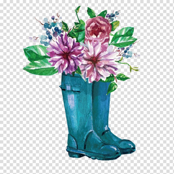 Red flowers in blue boots painting, Nanaimo Our Lady's School Glemham Hall Terenure Message, rain boots flowers transparent background PNG clipart