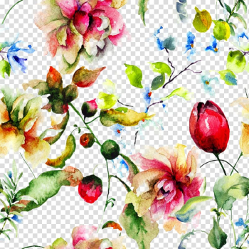 Red flowers painting, Pink flowers Painting , Beautiful watercolor flowers background transparent background PNG clipart