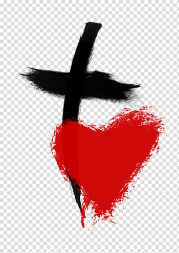 Red heart and black cross illustration, Bible God Christian cross Love Christianity, human heart transparent background PNG clipart
