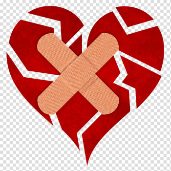 Red heart with adhesive bandage illustration, Broken heart , Broken Heart transparent background PNG clipart