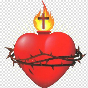 Red heart with brown thorns , Sacred Heart Immaculate Heart of Mary Christianity, symbol transparent background PNG clipart