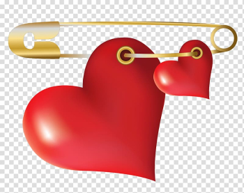 Red hearts and gold clothes pin illustration, Heart Pin , Hearts with Safety Pin transparent background PNG clipart