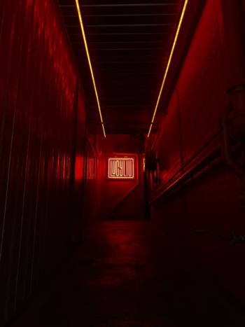 red illuminated sign
