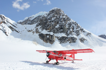 Red Monoplane in Alps Red Monoplane in Alps