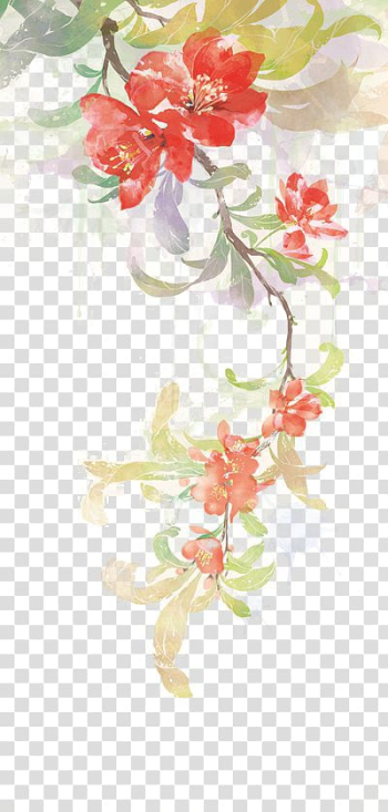 Red, orange, and green floral illustration, World of Tanks Panzer Elite Watercolor painting Illustration, Antiquity beautiful watercolor illustration transparent background PNG clipart