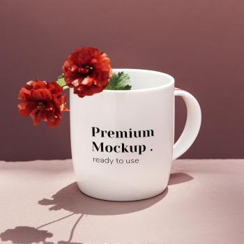 Red peonies in a coffee | Free PSD Mockup - rawpixel