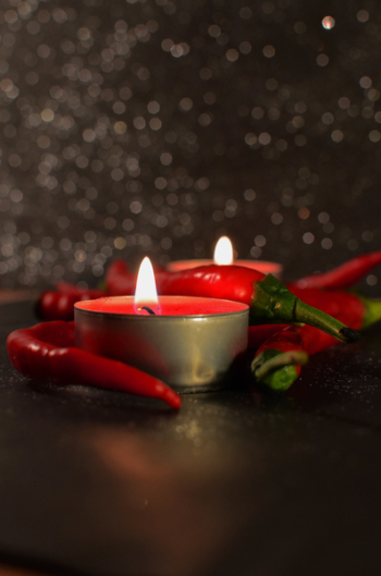 Red Tealight Candle on Silver Holder Red Tealight Candle on Silver Holder